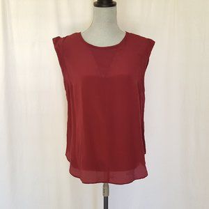 Pixley sleeveless burgundy sheer lined Top L